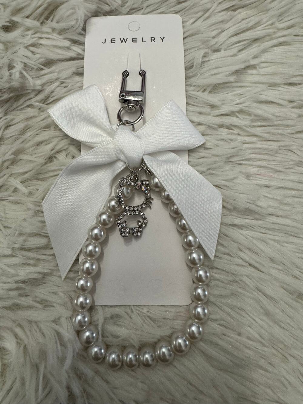 Hello Kitty pearl with rhinestone charm keychain phone bag charm white bow